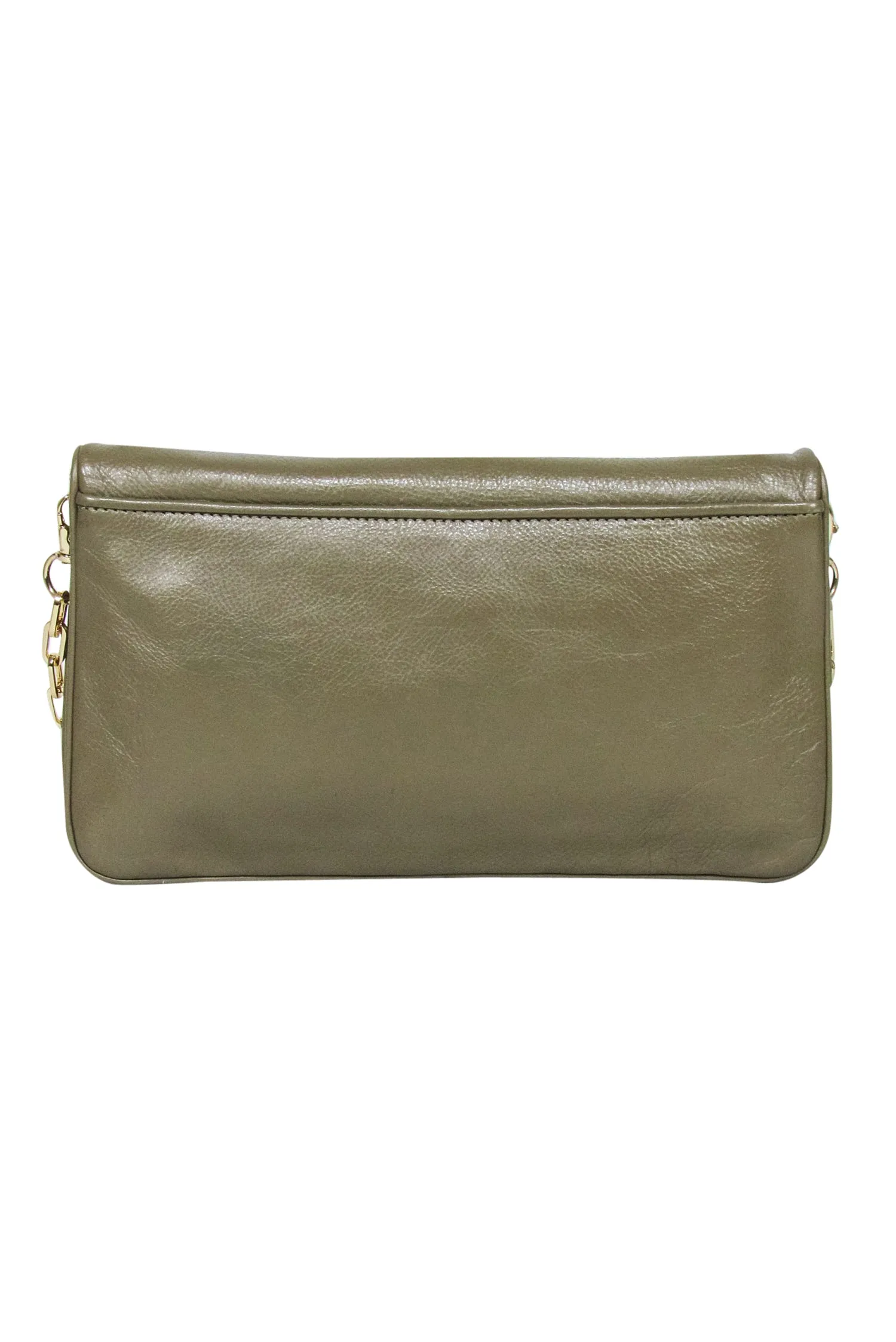 Tory Burch - Olive Green Fold-Over Leather Reva Clutch