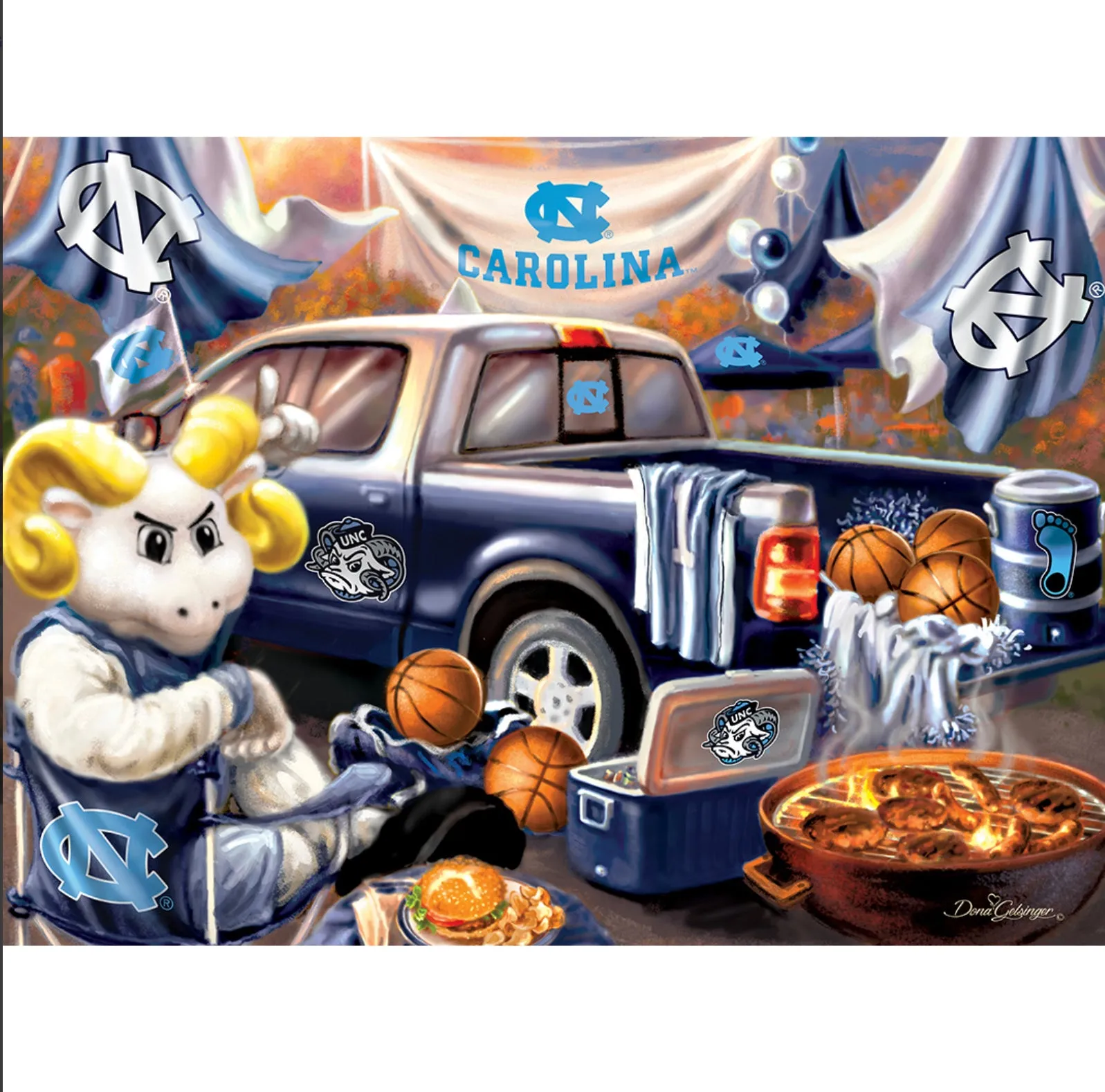 UNC Basketball Puzzle with Game Day Tailgate Theme 1000 Pieces