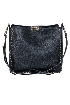 Valentino - Black Pebbled Leather Rockstud Crossbody Bag