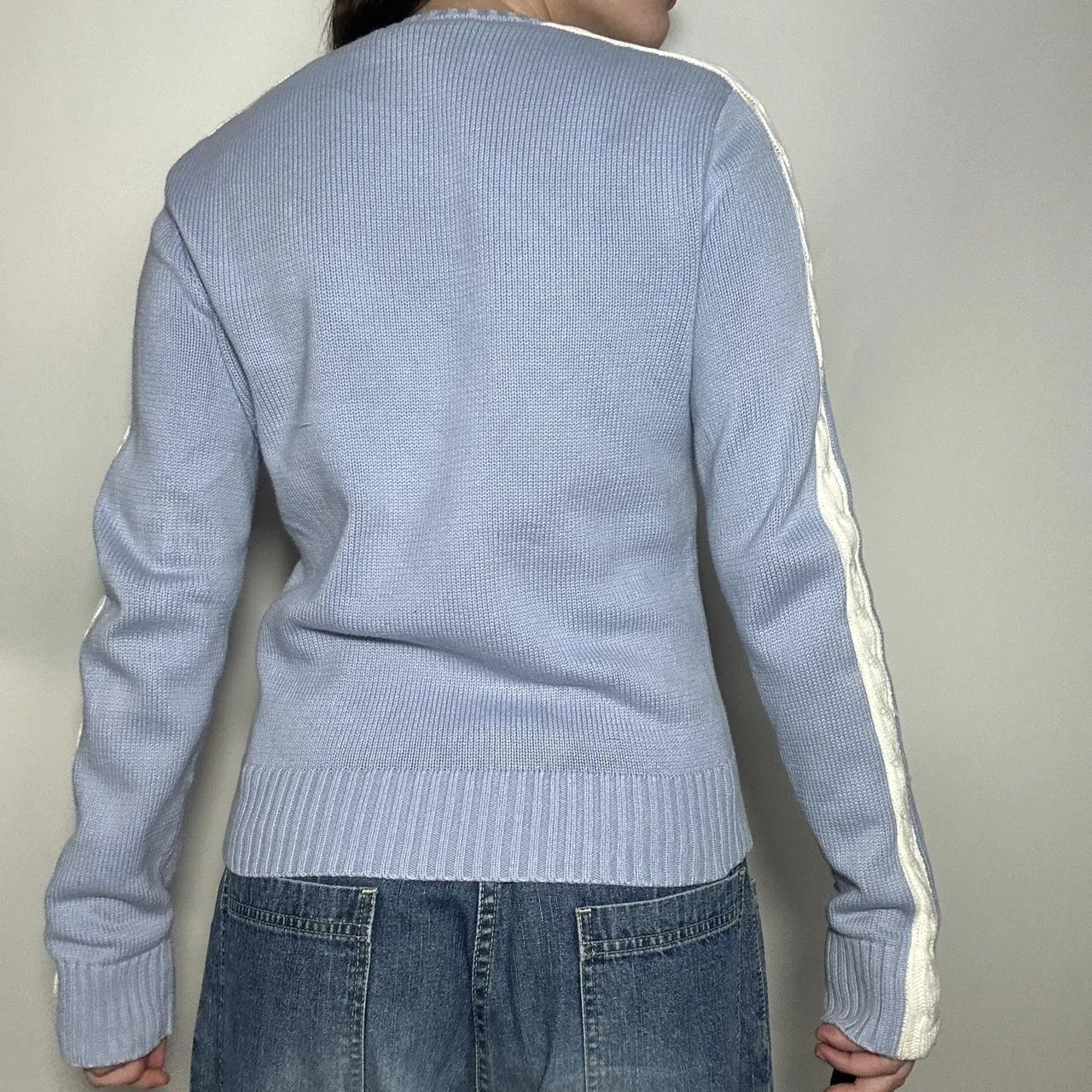 Vintage 90s authentic Polo Ralph Lauren Golf baby blue and white cable knit crew neck slightly cropp-