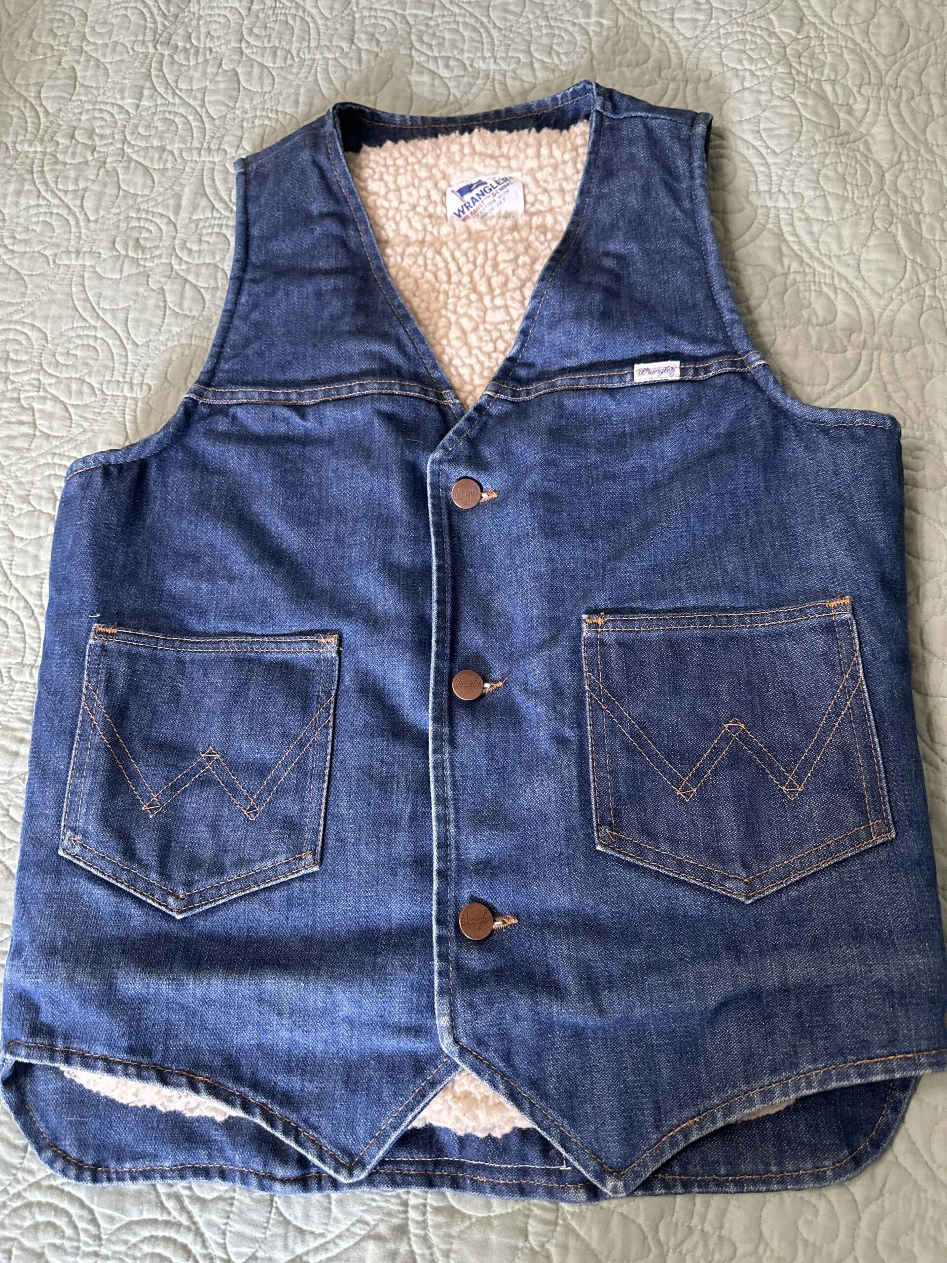 Vintage Wrangler sherpa lined vest embellished with western cowboy fabric