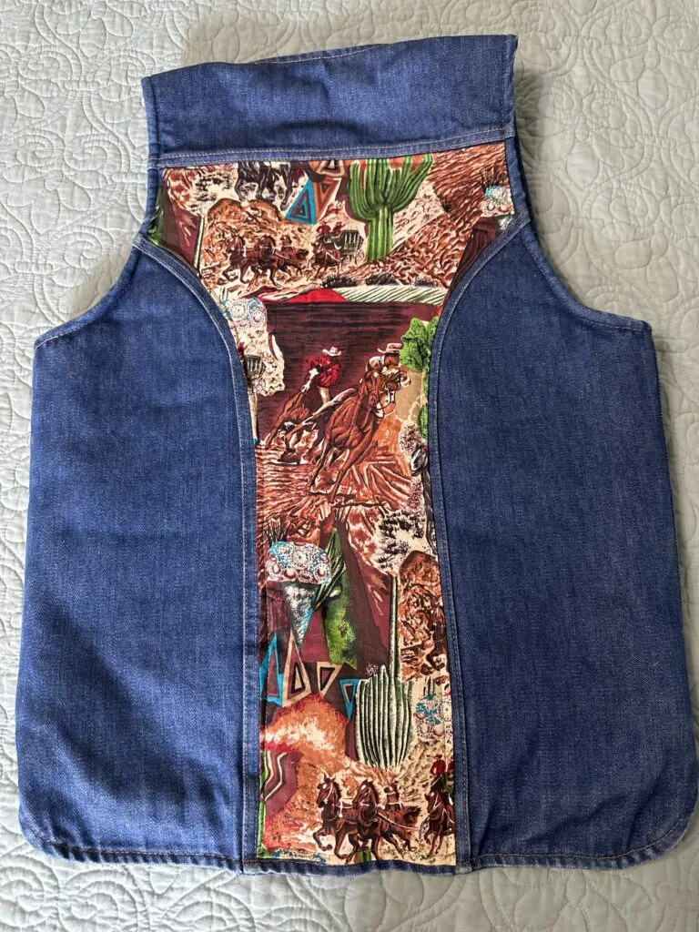 Vintage Wrangler sherpa lined vest embellished with western cowboy fabric