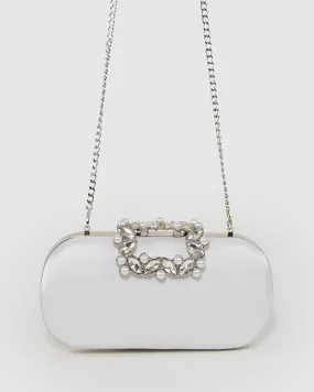 White Keeley Crystal Clasp Clutch Bag