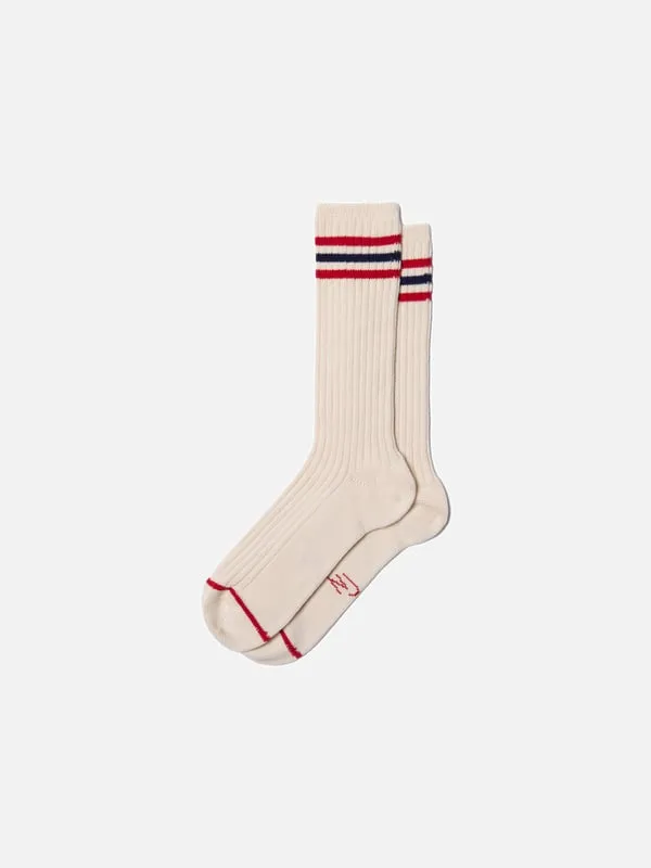 Women Tennis Socks Retro Offwhite/Red